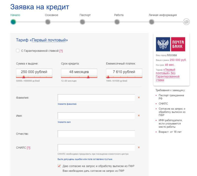 Онлайн-заявка на кредит